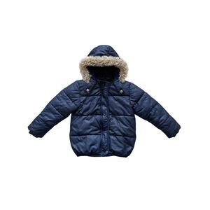 Next Navy Fur Trim Puffer Coat Size 5-6y